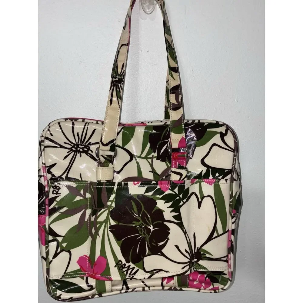 Vintage Y2K Roxy Luggage Weekend Bag Purse Handbag Carry On Aloha Floral Cream